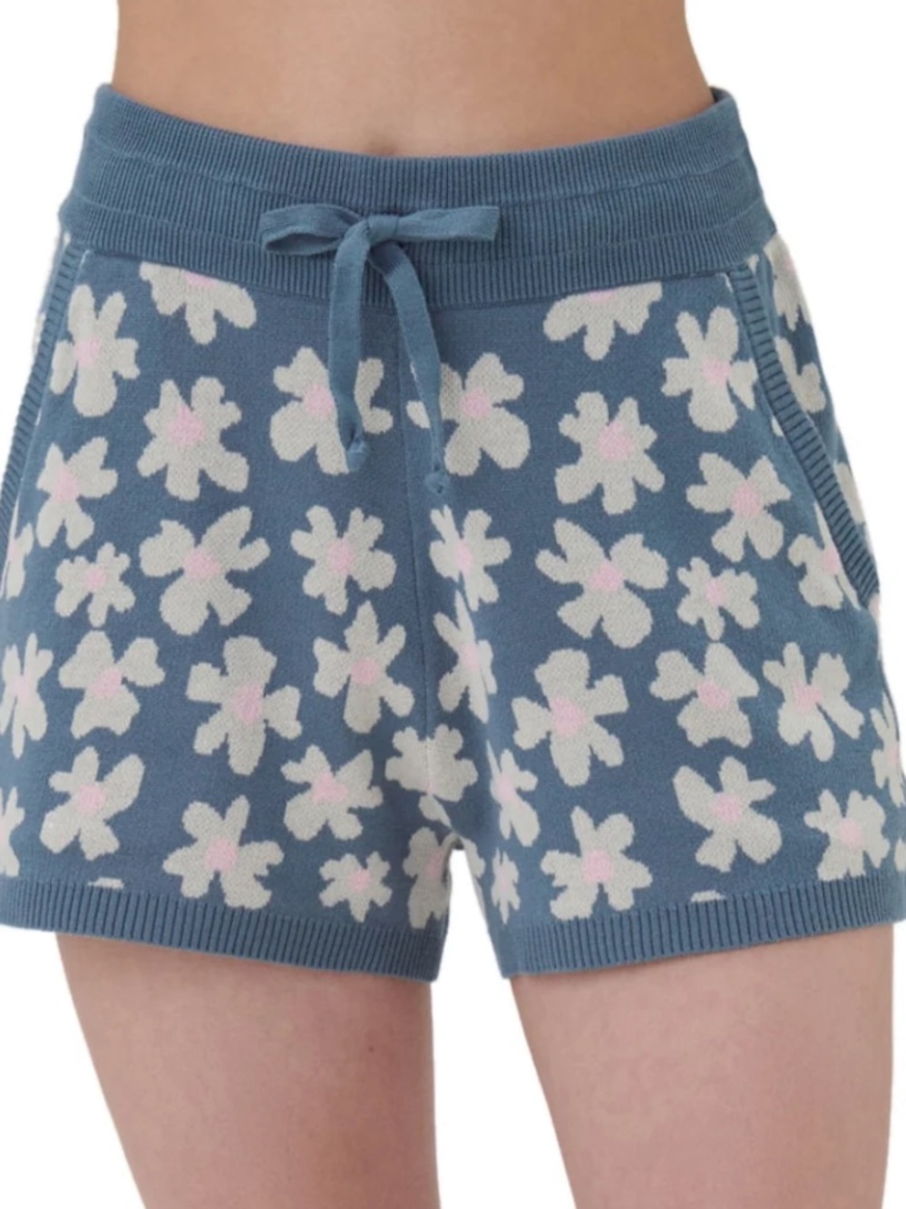 Spiritual Gangster Women's Blue Floral Knit Drawstring Shorts EUC size XS